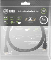 Кабель аудио-видео Cactus CS-DP-DP-1.4-2 DisplayPort (m)/DisplayPort (m) 2м. позолоч.конт. черный Кабель аудио-видео Cactus CS-DP-DP-1.4-2 DisplayPort (m)/DisplayPort (m) 2м. позолоч.конт. черный