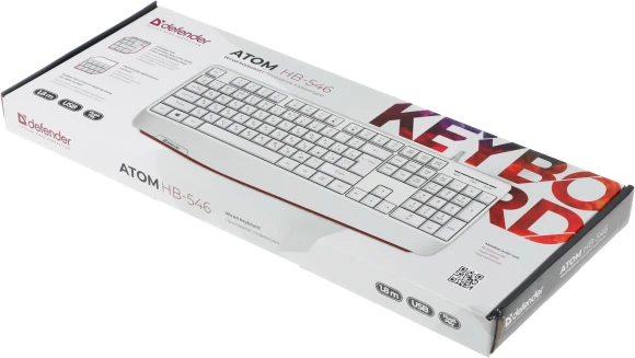 Клавиатура Defender HB-546 белый USB (подставка для запястий) (45547) кабель 1.8м