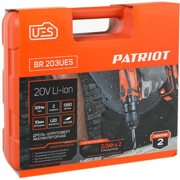 Дрель-шуруповерт Patriot BR 203UES аккум. патрон:быстрозажимной (кейс в комплекте) (180201203) Дрель-шуруповерт Patriot BR 203UES аккум. патрон:быстрозажимной (кейс в комплекте) (180201203)