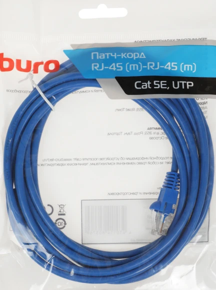 Патч-корд Buro UTP-5E-3M-BL UTP 4 пары cat.5E CCA molded 3м синий RJ-45 (m)-RJ-45 (m)