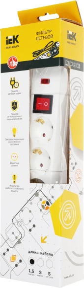 Сетевой фильтр IEK СФ-05К 1.5м (5 розеток) белый (коробка) Сетевой фильтр IEK СФ-05К 1.5м (5 розеток) белый (коробка)