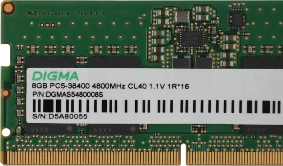 Память DDR5 8GB 4800MHz Digma DGMAS5480008S RTL PC5-38400 CL40 SO-DIMM 262-pin 1.1В single rank Ret Память DDR5 8GB 4800MHz Digma DGMAS5480008S RTL PC5-38400 CL40 SO-DIMM 262-pin 1.1В single rank Ret