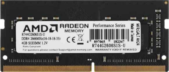 Память DDR4 4Gb 2666MHz AMD R744G2606S1S-U Radeon R7 Performance Series RTL PC4-21300 CL16 SO-DIMM 260-pin 1.2В Ret Память DDR4 4Gb 2666MHz AMD R744G2606S1S-U Radeon R7 Performance Series RTL PC4-21300 CL16 SO-DIMM 260-pin 1.2В Ret