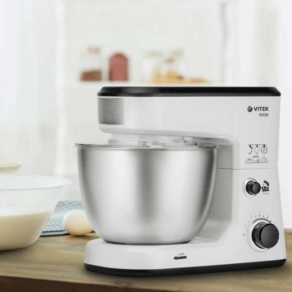 Кухонная машина Vitek VT-1438 планетар.вращ. 900Вт белый/черный