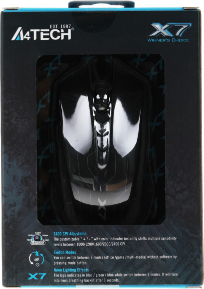 Мышь A4Tech X89 Maze черный оптическая 2400dpi USB 8but (X89 (MAZE))