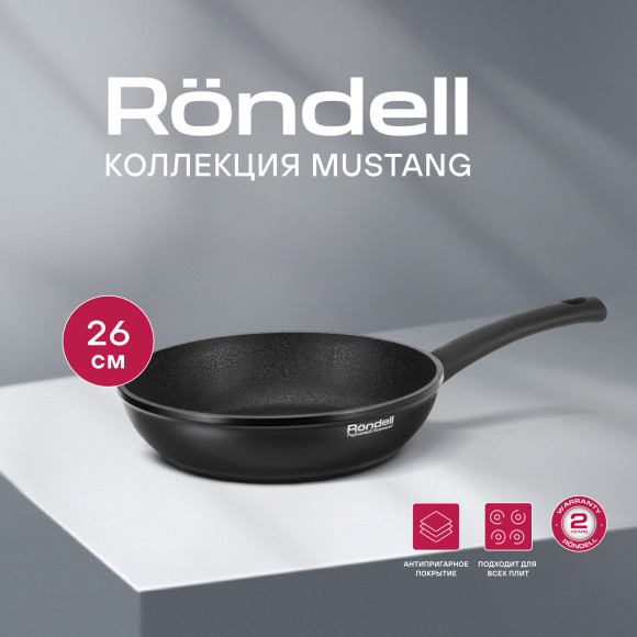 Сковорода Rondell Mustang RDA-598 круглая 26см покрытие: Xylan Plus ручка несъемная (без крышки) черный Сковорода Rondell Mustang RDA-598 круглая 26см покрытие: Xylan Plus ручка несъемная (без крышки) черный