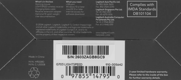 Мышь Logitech G703 LightSpeed черный оптическая 25600dpi беспров. USB 6but (910-005642)