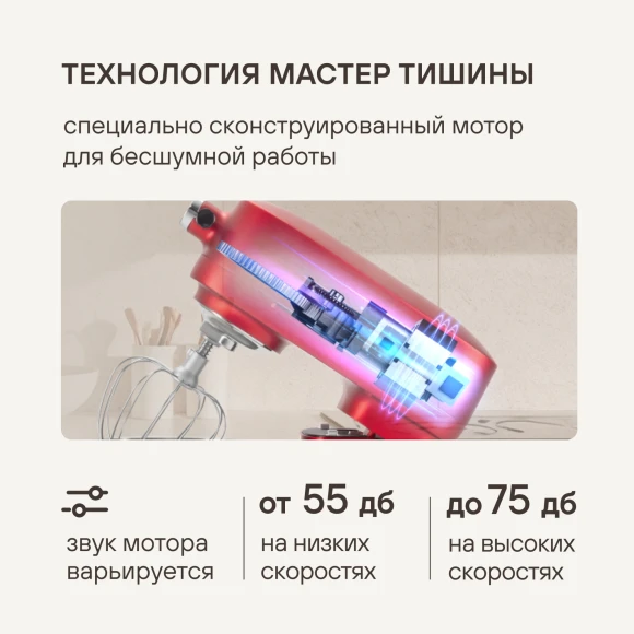 Кухонная машина Rondell RDE-KM900 планетар.вращ. 1900Вт красное вино