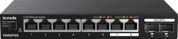 Коммутатор Tenda TEM2010X (L2) 8x2.5Гбит/с 2SFP+ неуправляемый