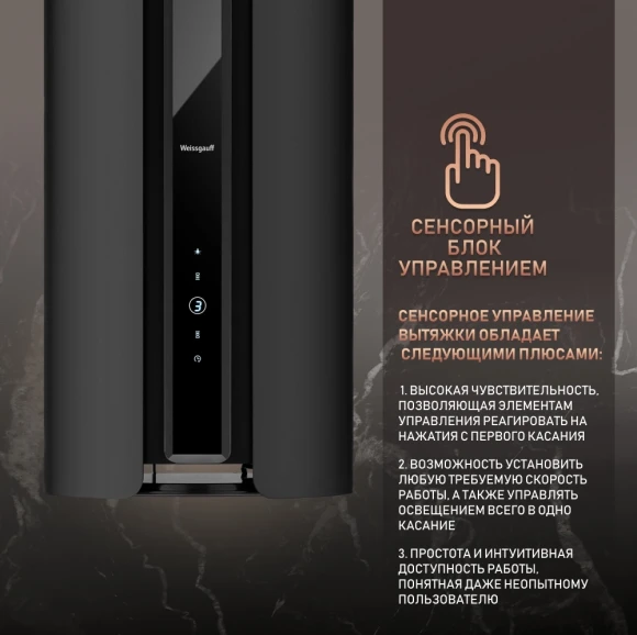 Вытяжка каминная Weissgauff Sun BLDC черный управление: сенсорное (1 мотор) Вытяжка каминная Weissgauff Sun BLDC черный управление: сенсорное (1 мотор)