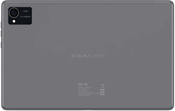 Планшет Digma Pro HIT 16 T616 (2.0) 8C RAM8Gb ROM256Gb 10.4" IPS 2000x1200 4G Android 13 серый 13Mpix 5Mpix BT WiFi microSD 1Tb 7000mAh 500hrs