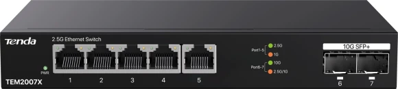 Коммутатор Tenda TEM2007X (L2) 5x2.5Гбит/с 2SFP+ неуправляемый Коммутатор Tenda TEM2007X (L2) 5x2.5Гбит/с 2SFP+ неуправляемый
