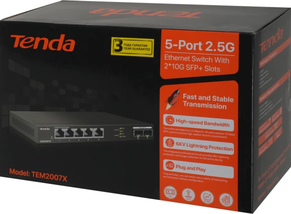 Коммутатор Tenda TEM2007X (L2) 5x2.5Гбит/с 2SFP+ неуправляемый Коммутатор Tenda TEM2007X (L2) 5x2.5Гбит/с 2SFP+ неуправляемый