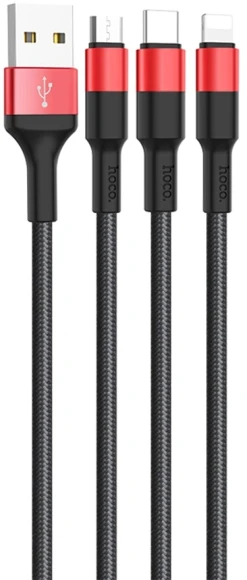 Кабель Hoco X26 Xpress one 80282 USB (m)-Lightning (m)/USB Type-C (m)/micro USB (m) 1м черный/красный