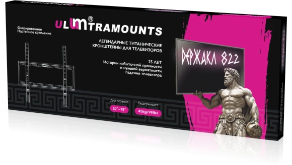 Кронштейн для телевизора Ultramounts UM822 черный 32"-75" макс.45кг настенный фиксированный Кронштейн для телевизора Ultramounts UM822 черный 32"-75" макс.45кг настенный фиксированный