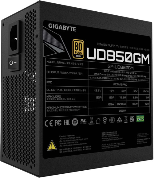 Блок питания Gigabyte ATX 850W GP-UD850GM Gen.5 80+ gold (20+4pin) APFC 120mm fan 8xSATA Cab Manag RTL Блок питания Gigabyte ATX 850W GP-UD850GM Gen.5 80+ gold (20+4pin) APFC 120mm fan 8xSATA Cab Manag RTL