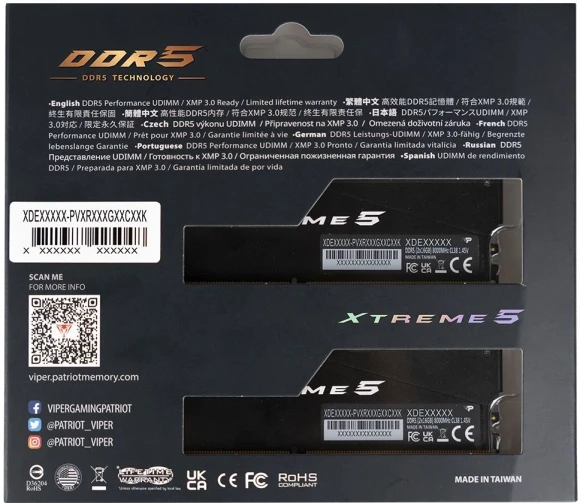 Память DDR5 2x16Gb 7600MHz Patriot PVXR532G76C36K Viper XTREME RGB RTL Gaming PC5-60800 CL36 DIMM 288-pin 1.45В с радиатором Ret Память DDR5 2x16Gb 7600MHz Patriot PVXR532G76C36K Viper XTREME RGB RTL Gaming PC5-60800 CL36 DIMM 288-pin 1.45В с радиатором Ret