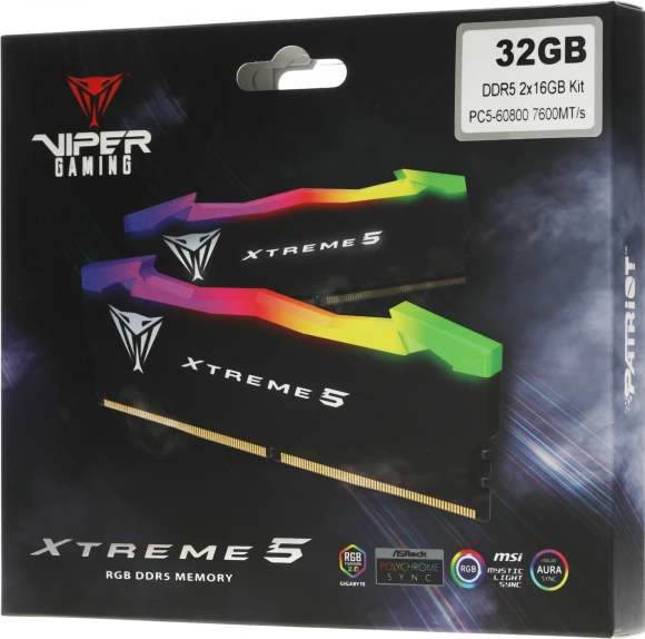 Память DDR5 2x16Gb 7600MHz Patriot PVXR532G76C36K Viper XTREME RGB RTL Gaming PC5-60800 CL36 DIMM 288-pin 1.45В с радиатором Ret Память DDR5 2x16Gb 7600MHz Patriot PVXR532G76C36K Viper XTREME RGB RTL Gaming PC5-60800 CL36 DIMM 288-pin 1.45В с радиатором Ret