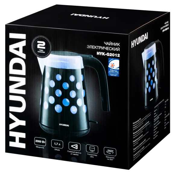 Чайник электрический Hyundai HYK-G2012 1.7л. 2000Вт черный/прозрачный корпус: пластик Чайник электрический Hyundai HYK-G2012 1.7л. 2000Вт черный/прозрачный корпус: пластик