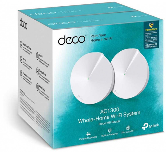Бесшовный Mesh роутер TP-Link Deco M5 (DECO M5(2-PACK)) AC1300 10/100/1000BASE-TX белый (упак.:2шт)