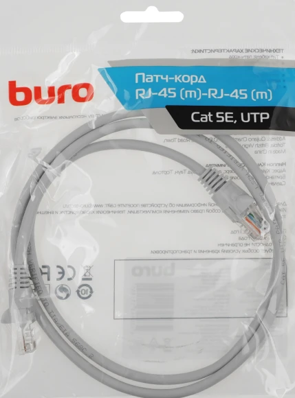 Патч-корд Buro UTP-5E-1M-G-LSZH UTP cat.5E 1м серый RJ-45 (m)-RJ-45 (m)