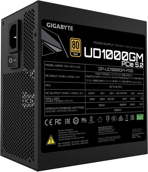 Блок питания Gigabyte ATX 1000W GP-UD1000GM PG5 Gen.5 80+ gold (20+4pin) APFC 120mm fan 8xSATA Cab Manag RTL Блок питания Gigabyte ATX 1000W GP-UD1000GM PG5 Gen.5 80+ gold (20+4pin) APFC 120mm fan 8xSATA Cab Manag RTL