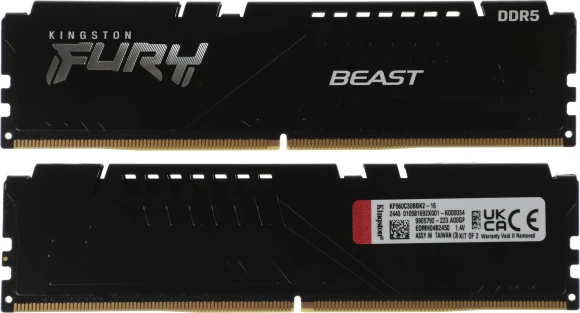 Память DDR5 16GB 6000MHz Kingston KF560C30BBA-16 Fury Beast Black RGB RTL Gaming PC5-48000 CL30 DIMM 288-pin 1.4В kit single rank с радиатором Ret