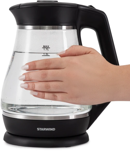 Чайник электрический Starwind SKS2035 1.7л. 2200Вт черный корпус: стекло/пластик