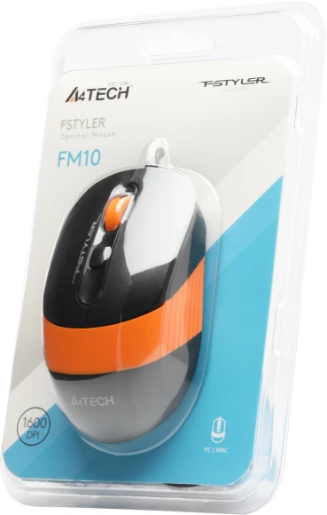 Мышь A4Tech Fstyler FM10 черный/оранжевый оптическая 1600dpi USB 4but (FM10 ORANGE) Мышь A4Tech Fstyler FM10 черный/оранжевый оптическая 1600dpi USB 4but (FM10 ORANGE)