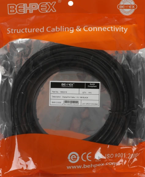 Кабель V1.1 DisplayPort (m) DisplayPort (m) 10м черный Кабель V1.1 DisplayPort (m) DisplayPort (m) 10м черный