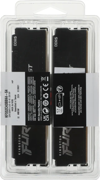 Память DDR5 4x16GB 5200MHz Kingston KF552C40BBK4-64 Fury Beast Black RTL Gaming PC5-41600 CL40 DIMM 288-pin 1.25В kit single rank с радиатором Ret Память DDR5 4x16GB 5200MHz Kingston KF552C40BBK4-64 Fury Beast Black RTL Gaming PC5-41600 CL40 DIMM 288-pin 1.25В kit single rank с радиатором Ret