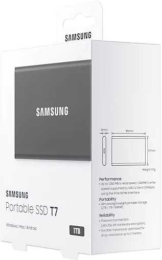Накопитель SSD Samsung USB-C 1Tb MU-PC1T0T/WW T7 1.8" черный Накопитель SSD Samsung USB-C 1Tb MU-PC1T0T/WW T7 1.8" черный
