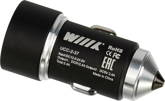 Автомобильное зар./устр. Wiiix UCC-2-37 17W 2.4A+2.4A 2xUSB универсальное черный