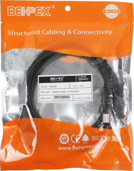 Кабель V1.1 DisplayPort (m) DisplayPort (m) 2м черный Кабель V1.1 DisplayPort (m) DisplayPort (m) 2м черный