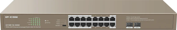 Коммутатор IP-Com G1118P-16-250W (L2) 16x1Гбит/с 2xКомбо(1000BASE-T/SFP) 2SFP 16PoE 230W неуправляемый Коммутатор IP-Com G1118P-16-250W (L2) 16x1Гбит/с 2xКомбо(1000BASE-T/SFP) 2SFP 16PoE 230W неуправляемый