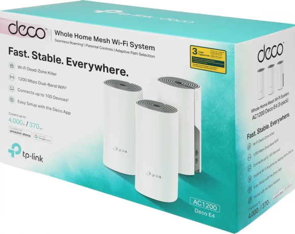 Бесшовный Mesh роутер TP-Link Deco E4 (DECO E4(3-PACK)) AC1200 10/100BASE-TX белый (упак.:3шт)