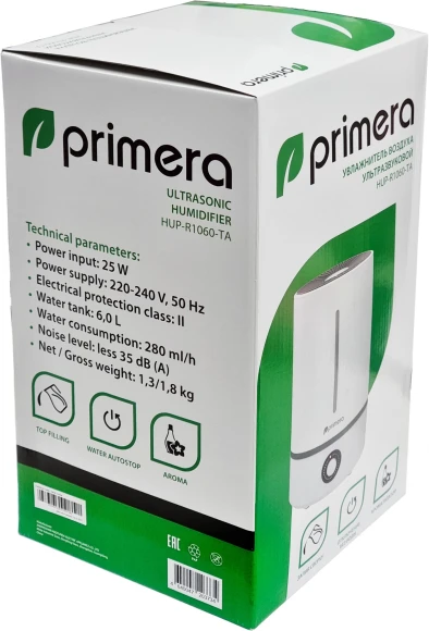 Увлажнитель воздуха Primera HUP-R1060-TA 25Вт (ультразвуковой) белый Увлажнитель воздуха Primera HUP-R1060-TA 25Вт (ультразвуковой) белый