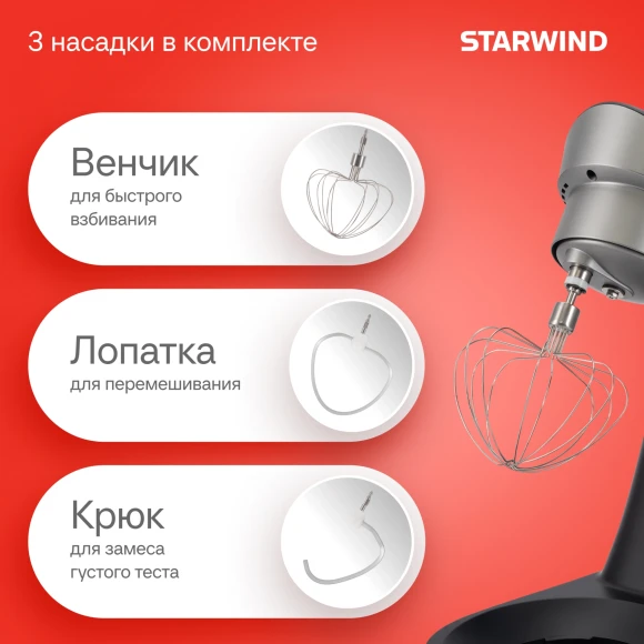 Миксер планетарный Starwind SPM2251 1500Вт черный/серебристый