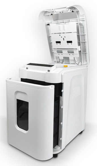 Шредер Heleos АП37-5 белый/белый с автоподачей (секр.P-5) фрагменты 220лист. 37лтр. скрепки скобы пл.карты Шредер Heleos АП37-5 белый/белый с автоподачей (секр.P-5) фрагменты 220лист. 37лтр. скрепки скобы пл.карты