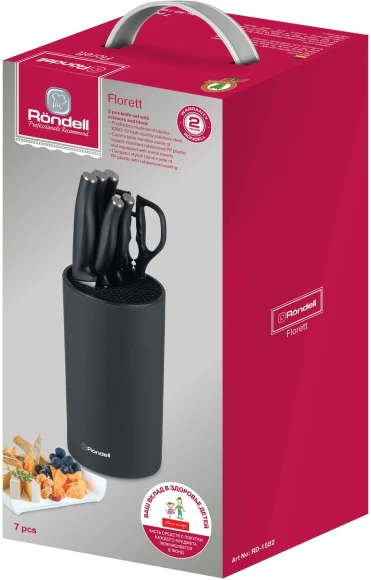 Набор ножей кухон. Rondell Florett RD-1582 компл.:7предм. подставка/ножницы черный подар.коробка