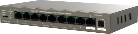 Коммутатор IP-Com G1110PF-8-102W (L2) 9x1Гбит/с 1xКомбо(1000BASE-T/SFP) 1SFP 8PoE 92W неуправляемый