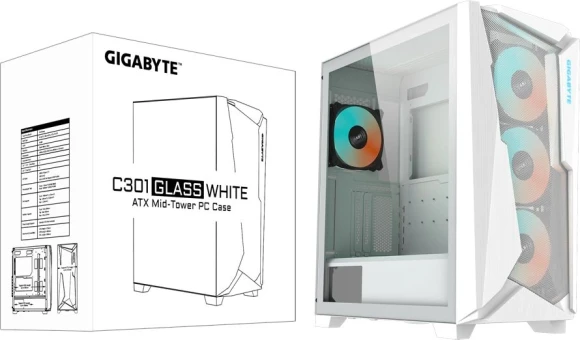 Корпус Gigabyte C301G белый без БП ATX 3x120mm 5x140mm 2xUSB3.0 audio bott PSU Корпус Gigabyte C301G белый без БП ATX 3x120mm 5x140mm 2xUSB3.0 audio bott PSU