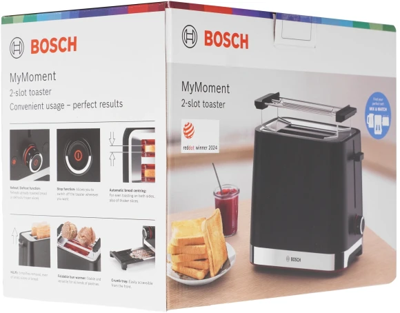 Тостер Bosch TAT4M 950Вт черный