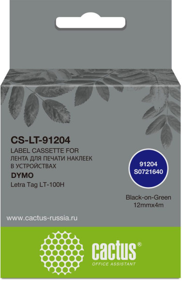Картридж ленточный Cactus CS-LT-91204 91204 черный на зеленом 12x4 для Dymo Letra Tag LT-100H Картридж ленточный Cactus CS-LT-91204 91204 черный на зеленом 12x4 для Dymo Letra Tag LT-100H