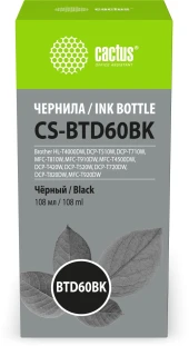 Чернила Cactus CS-BTD60BK черный 108мл для Brother HL-T4000DW, DCP-T510W, DCP-T710W, MFC-T810W, MFC-T910DW, MFC-T4500DW, DCP-T420W, DCP-T520W, DCP-T720DW, DCP-T820DW, MFC-T920DW