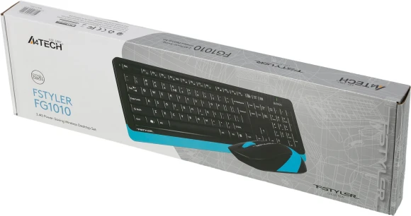 Клавиатура + мышь A4Tech Fstyler FG1010 клав:черный/синий мышь:черный/синий USB беспроводная Multimedia (FG1010 BLUE)