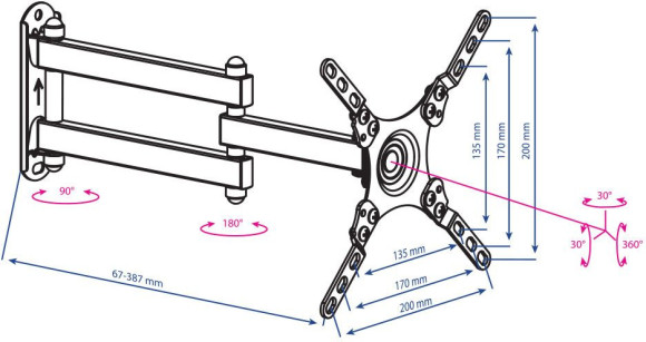 Кронштейн для телевизора Kromax DIX-13 черный 15"-42" макс.20кг настенный поворотно-выдвижной и наклонный Кронштейн для телевизора Kromax DIX-13 черный 15"-42" макс.20кг настенный поворотно-выдвижной и наклонный