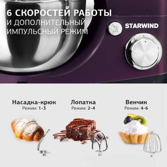 Миксер планетарный Starwind SPM5180 1000Вт ежевичный Миксер планетарный Starwind SPM5180 1000Вт ежевичный