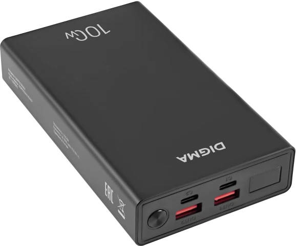Мобильный аккумулятор Digma DGPD100WA 20000mAh QC3.0/PD3.0 100W 5A 2xUSB-A/2xUSB-C черный (DGPD20A100ABK)