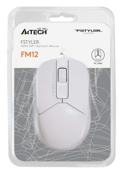 Мышь A4Tech Fstyler FM12 белый оптическая 1200dpi USB 3but (FM12 WHITE)